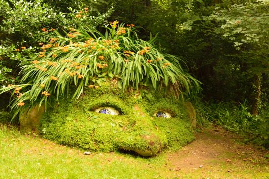 Grass sculpture at the Lost Gardens of Heligan, Cornwall, a dramatic example of shaped lawn as garden art