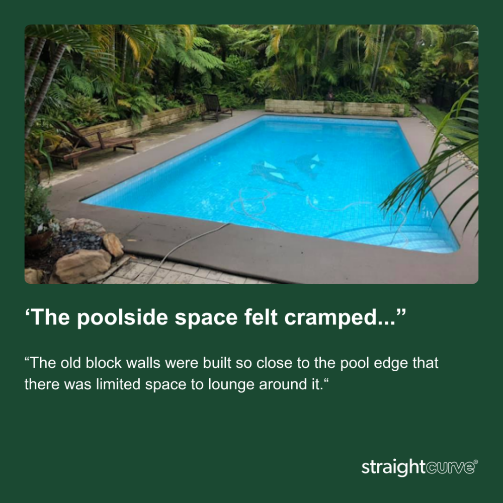 Pool surround before transformation, showing the starting point that makes the final result all the more impressive